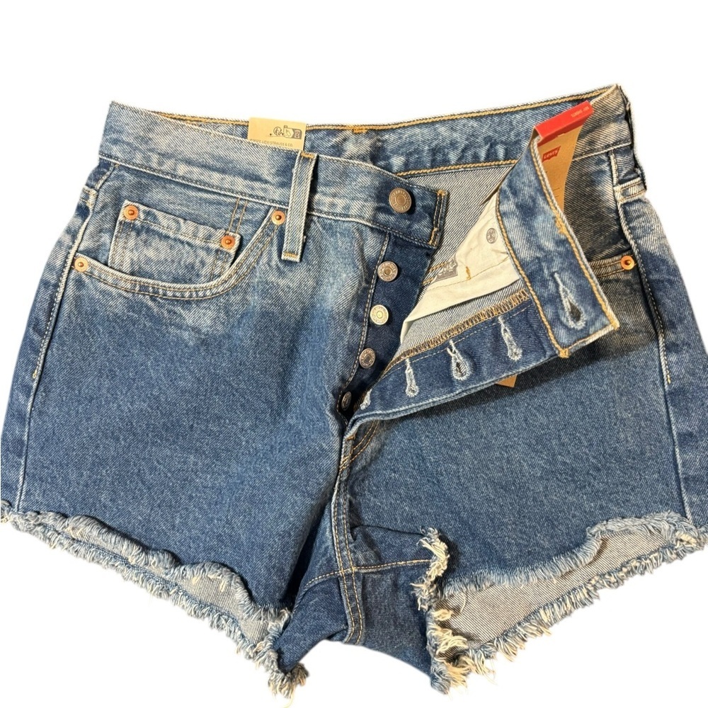 Levi's Blue Jean Shorts Distressed Cut-Off Style - Picture 3 of 11